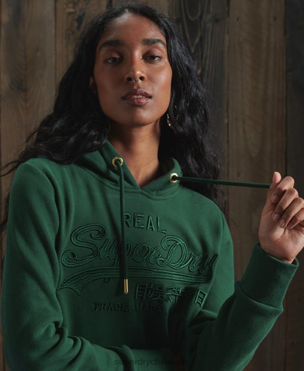 mujer Superdry verde sudadera con capucha y logo vintage bordado 2R68Z6183