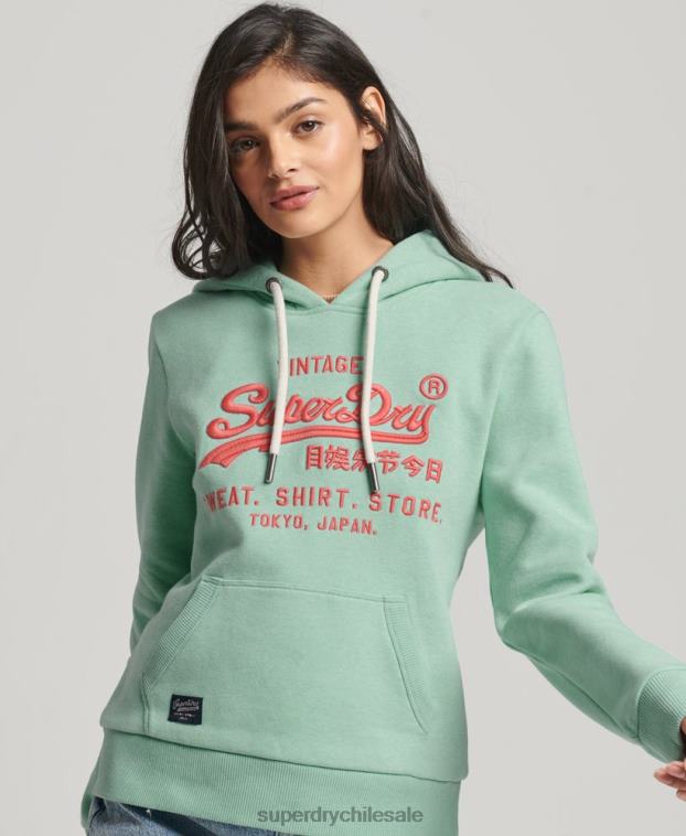 mujer Superdry verde sudadera con capucha y logo vintage neón 2R68Z3334