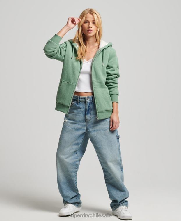 mujer Superdry verde sudadera con cremallera y forro de borreguito esencial 2R68Z5742