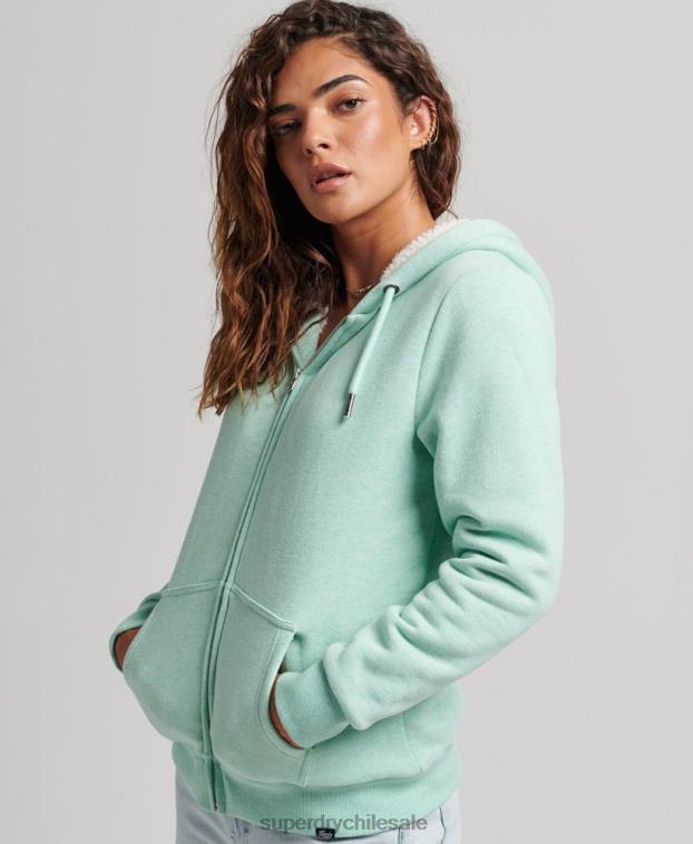 mujer Superdry verde sudadera con cremallera y forro de borreguito esencial 2R68Z5757