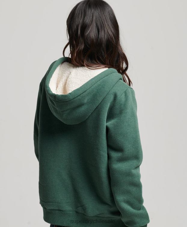 mujer Superdry verde sudadera con cremallera y forro de borreguito esencial 2R68Z5782