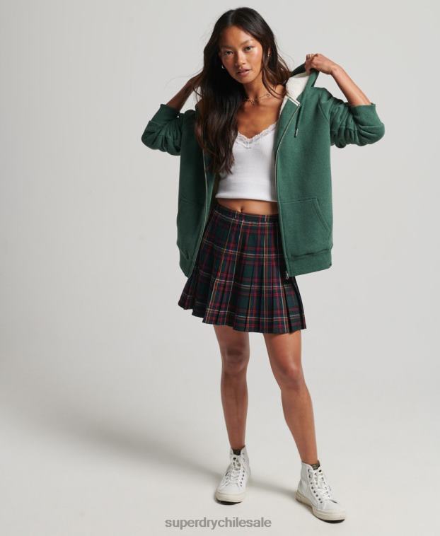 mujer Superdry verde sudadera con cremallera y forro de borreguito esencial 2R68Z5782