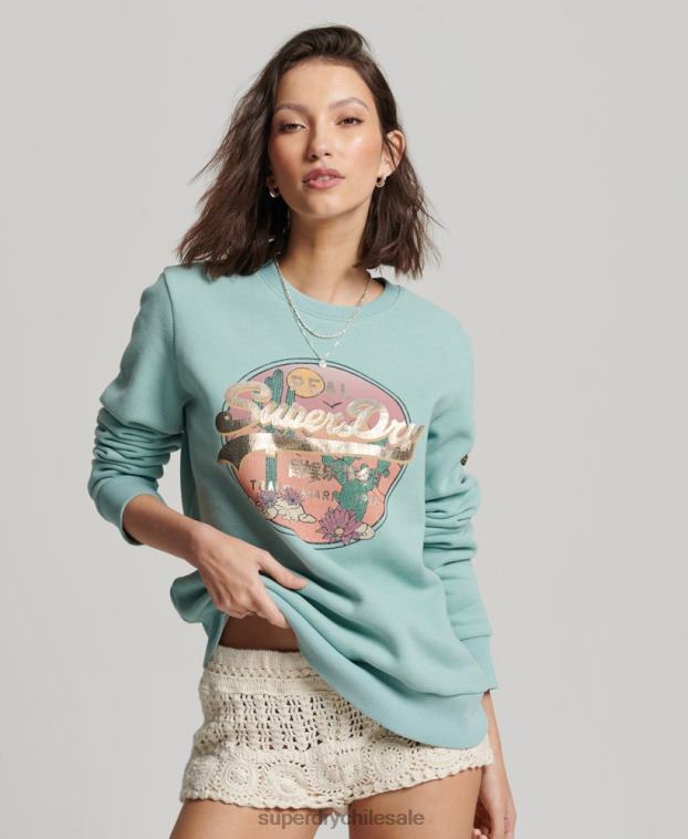 mujer Superdry verde sudadera con cuello redondo y logo vintage 2R68Z2253