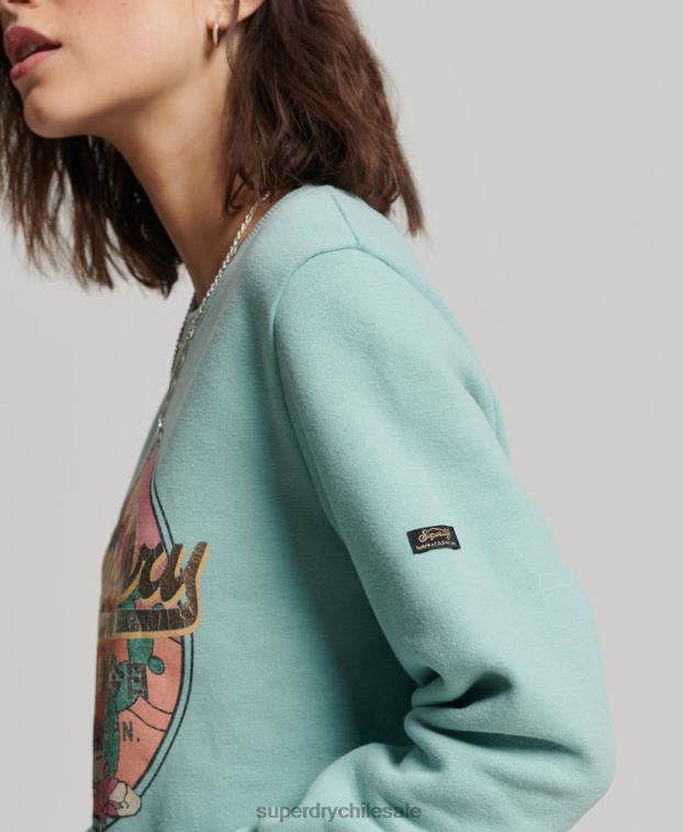 mujer Superdry verde sudadera con cuello redondo y logo vintage 2R68Z2253