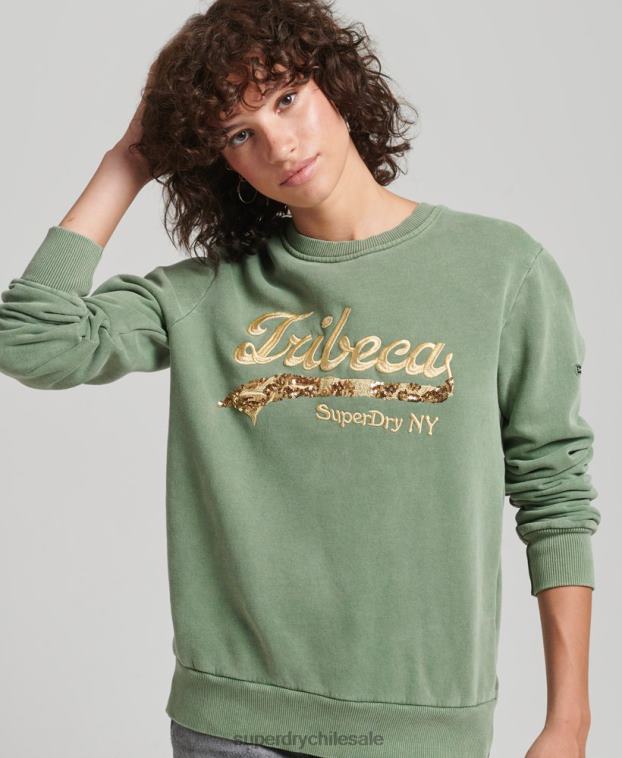 mujer Superdry verde sudadera con cuello redondo y logo vintage 2R68Z6112