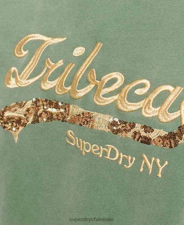 mujer Superdry verde sudadera con cuello redondo y logo vintage 2R68Z6112