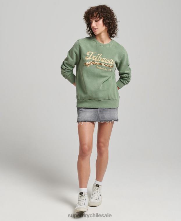 mujer Superdry verde sudadera con cuello redondo y logo vintage 2R68Z6112