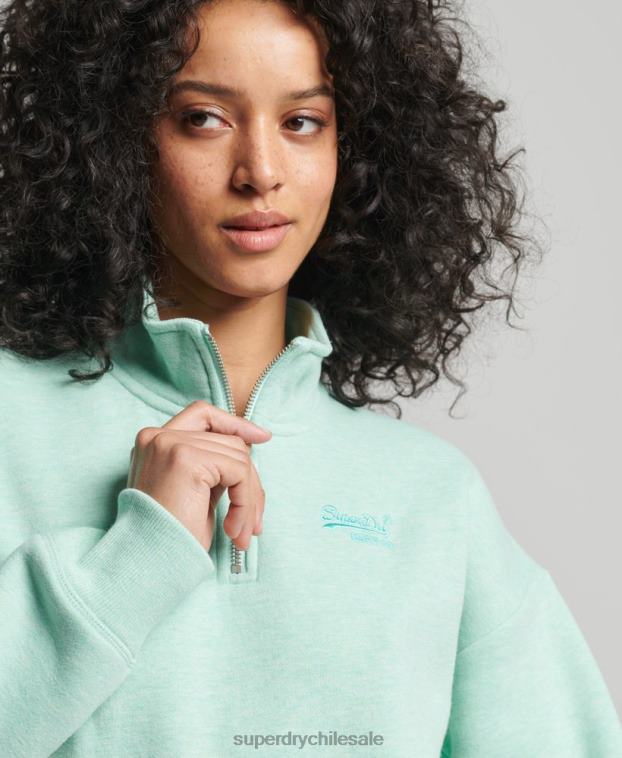 mujer Superdry verde sudadera con cuello tunecino y logo vintage de algodón orgánico 2R68Z5893