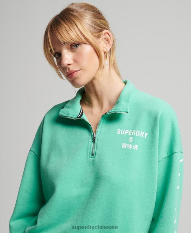 mujer Superdry verde sudadera core sport con media cremallera 2R68Z6082