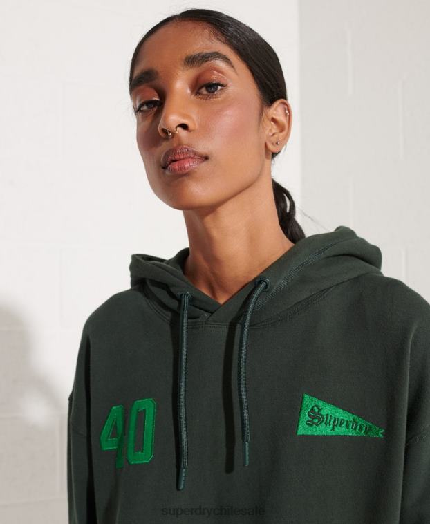 mujer Superdry verde sudadera corta con gráfico universitario 2R68Z6168