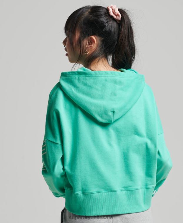 mujer Superdry verde sudadera corta deportiva con capucha 2R68Z5978