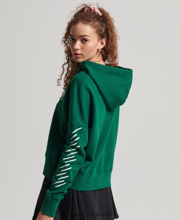 mujer Superdry verde sudadera corta deportiva con capucha 2R68Z6087