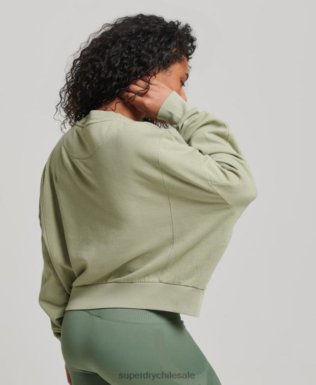 mujer Superdry verde sudadera de algodón orgánico flexible con cuello redondo 2R68Z6031