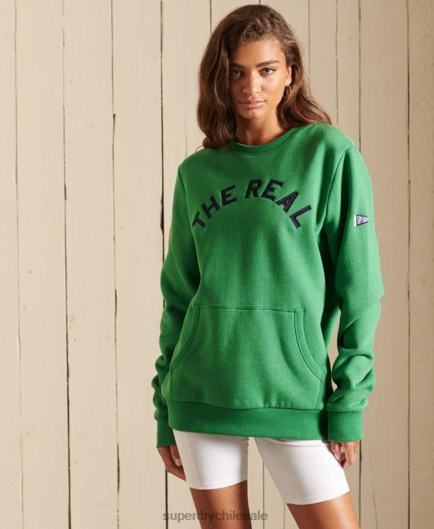 mujer Superdry verde sudadera extragrande con cuello redondo y logo vintage 2R68Z6142