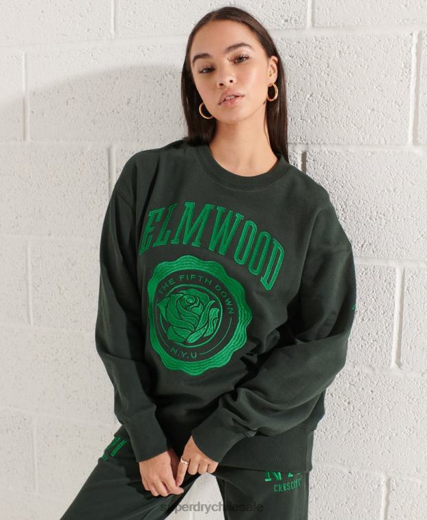mujer Superdry verde sudadera extragrande con gráfico universitario 2R68Z5836