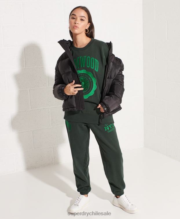 mujer Superdry verde sudadera extragrande con gráfico universitario 2R68Z5836