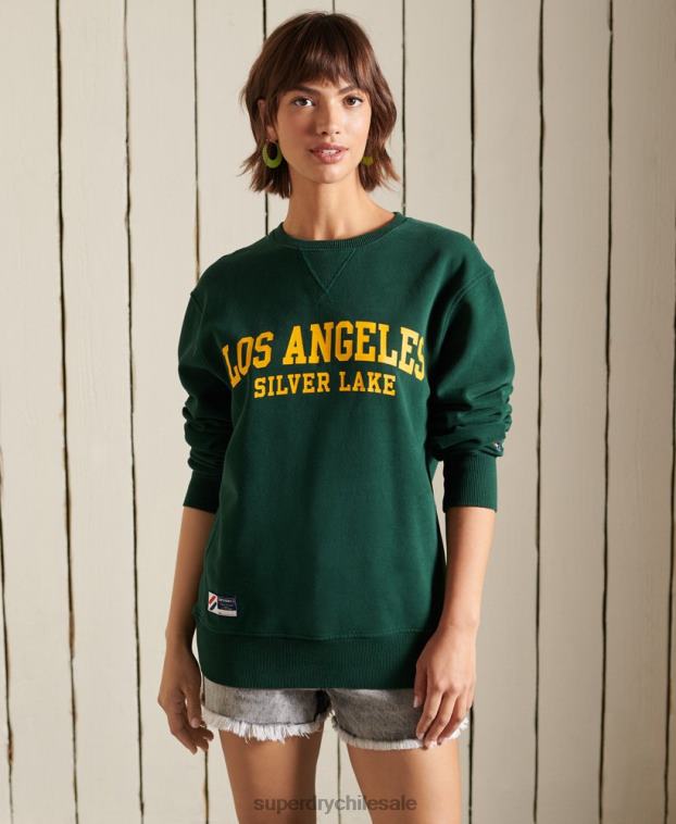 mujer Superdry verde sudadera extragrande con gráfico universitario 2R68Z6162