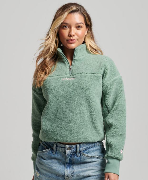 mujer Superdry verde sudadera henley borg con forro suave 2R68Z5914