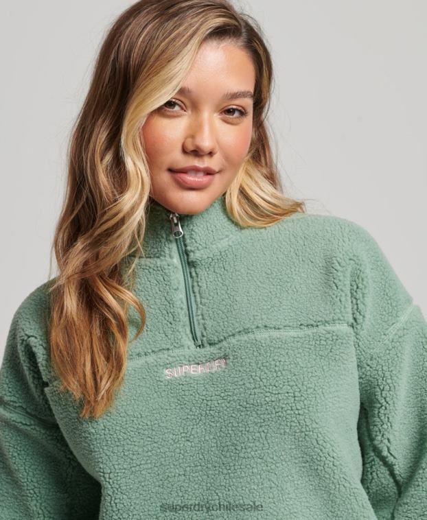 mujer Superdry verde sudadera henley borg con forro suave 2R68Z5914