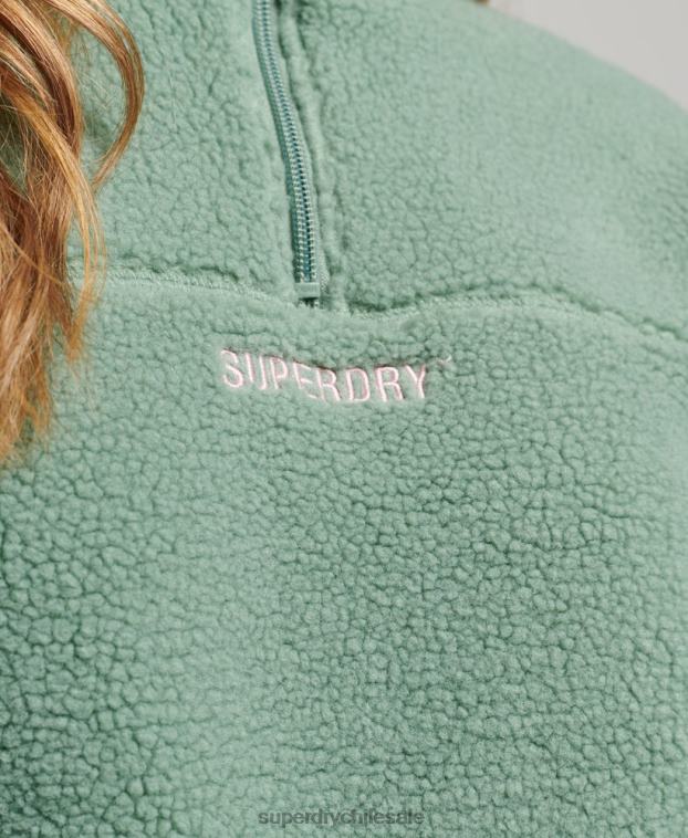 mujer Superdry verde sudadera henley borg con forro suave 2R68Z5914