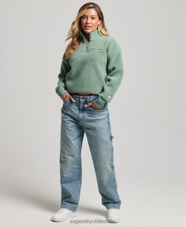 mujer Superdry verde sudadera henley borg con forro suave 2R68Z5914