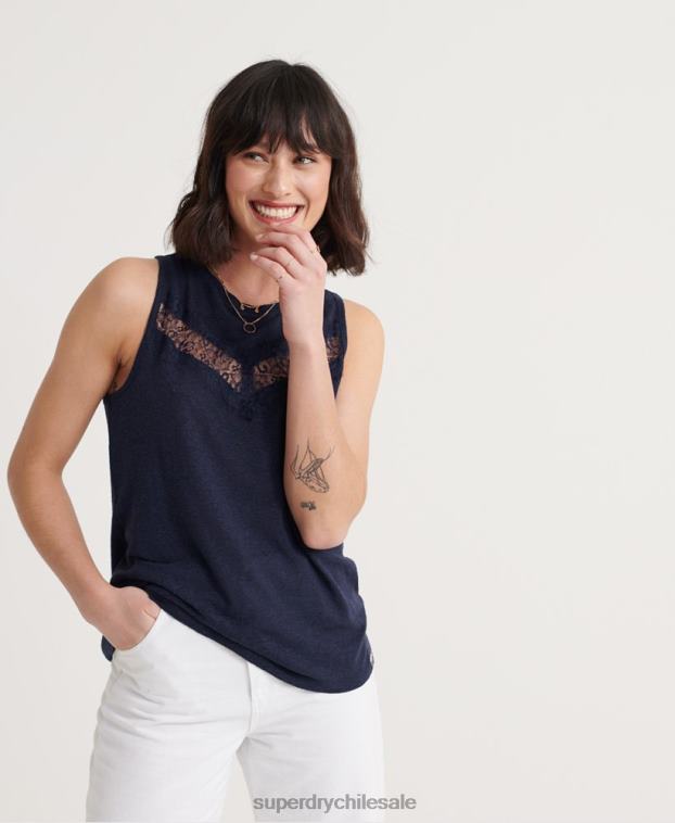 mujer Superdry Armada top sin mangas con encaje chevron 2R68Z3086