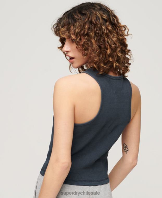 mujer Superdry azul camiseta sin mangas atlética esencial de gofres 2R68Z2020