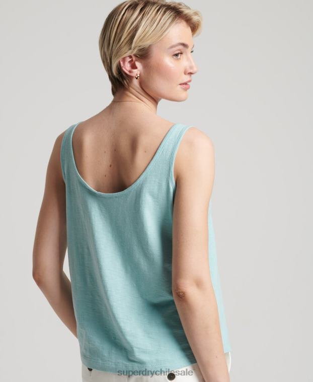 mujer Superdry azul camiseta sin mangas de algodón orgánico con bolsillo 2R68Z6744