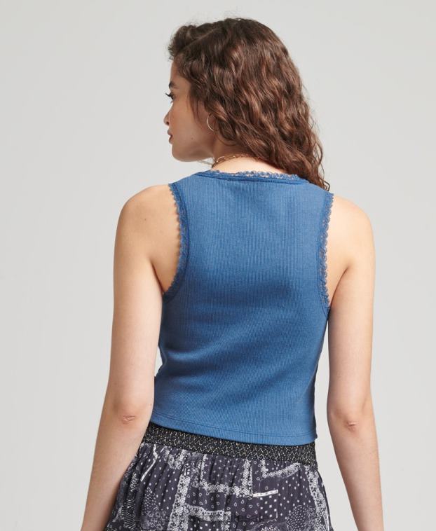 mujer Superdry azul chaleco de algodón orgánico con ribete de encaje vintage 2R68Z2353