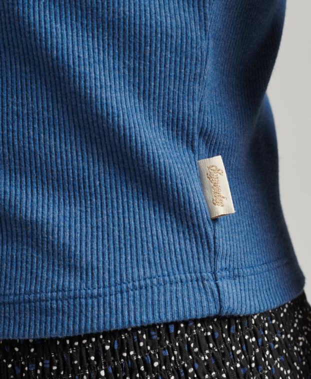 mujer Superdry azul chaleco de algodón orgánico con ribete de encaje vintage 2R68Z2353