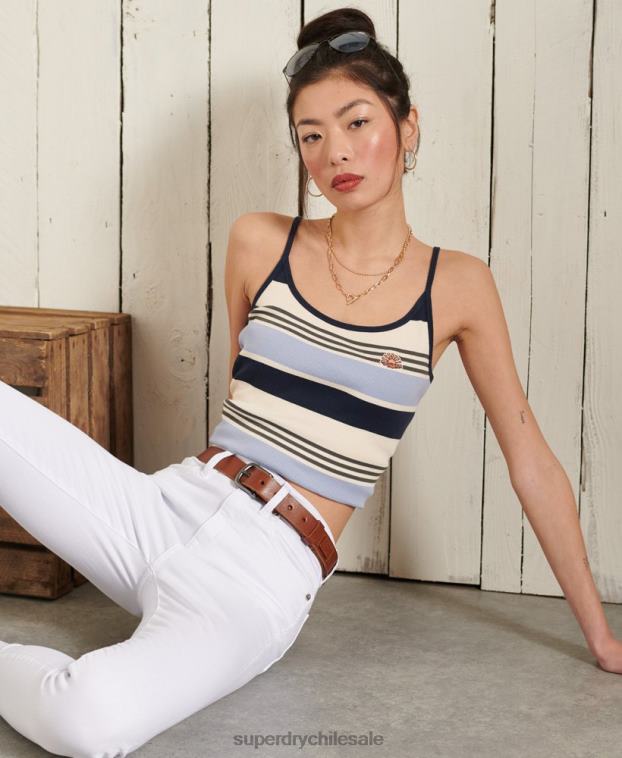 mujer Superdry azul top sin mangas de algodón orgánico con rayas cali 2R68Z3076