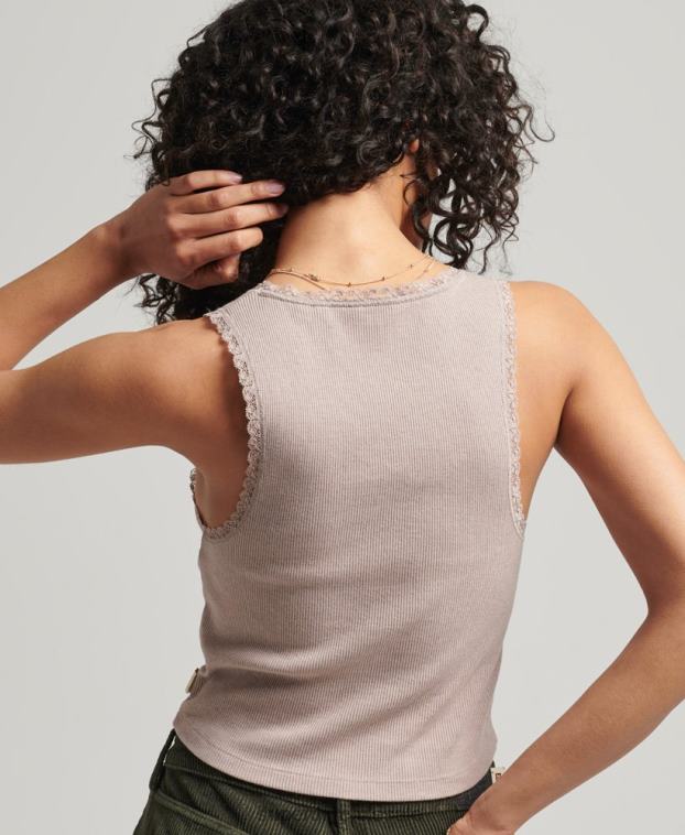 mujer Superdry beige chaleco de algodón orgánico con ribete de encaje vintage 2R68Z2333