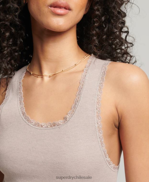 mujer Superdry beige chaleco de algodón orgánico con ribete de encaje vintage 2R68Z2333
