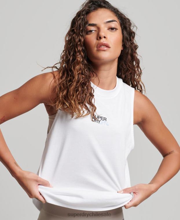 mujer Superdry blanco camiseta sin mangas larga con cuello alzado y cola de tren de algodón orgánico 2R68Z3009