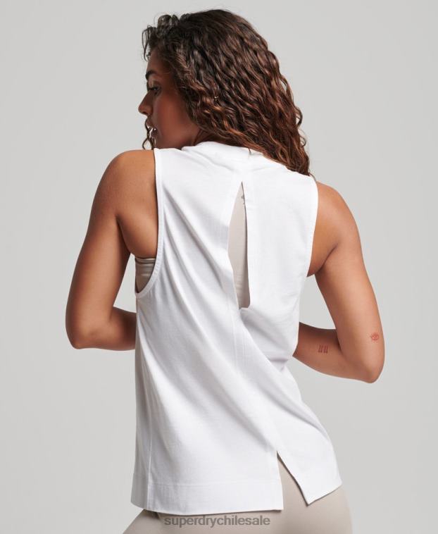 mujer Superdry blanco camiseta sin mangas larga con cuello alzado y cola de tren de algodón orgánico 2R68Z3009