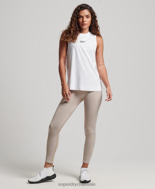 mujer Superdry blanco camiseta sin mangas larga con cuello alzado y cola de tren de algodón orgánico 2R68Z3009