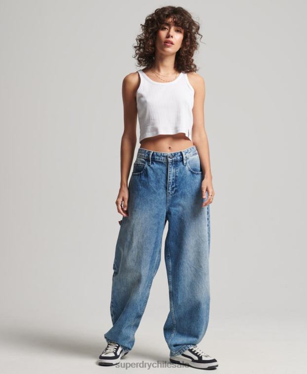 mujer Superdry blanco top corto de canalé vintage de algodón orgánico 2R68Z6699