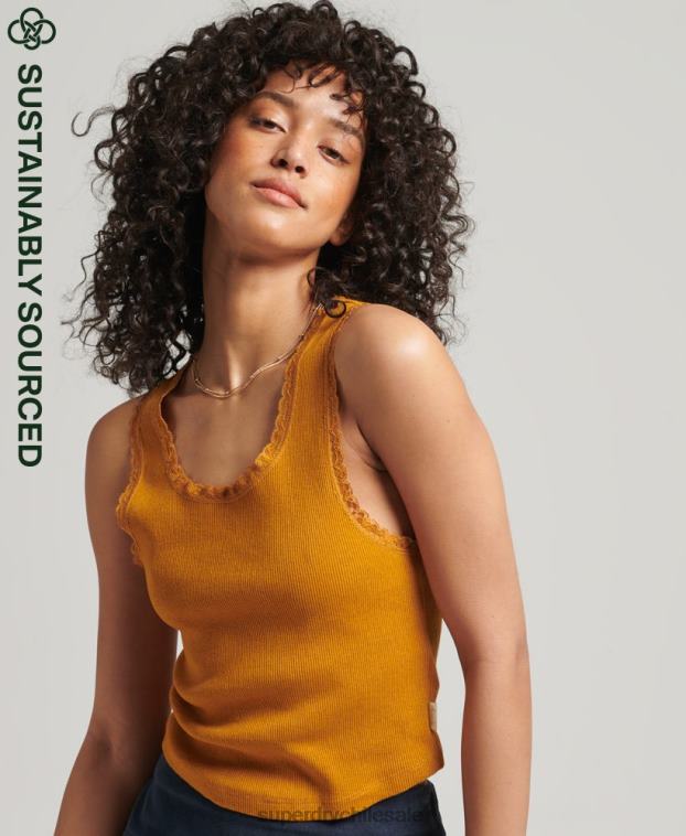 mujer Superdry broncearse chaleco de algodón orgánico con ribete de encaje vintage 2R68Z2348