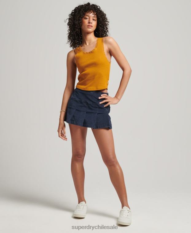 mujer Superdry broncearse chaleco de algodón orgánico con ribete de encaje vintage 2R68Z2348