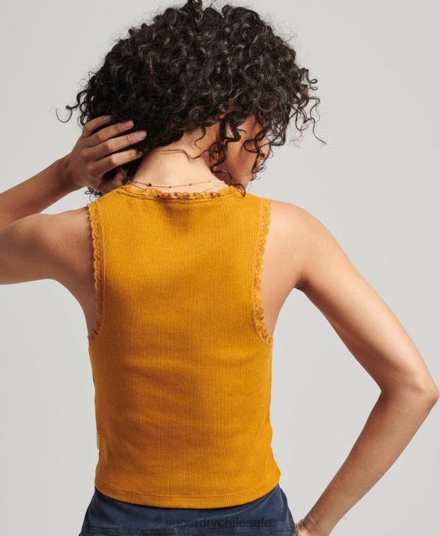 mujer Superdry broncearse chaleco de algodón orgánico con ribete de encaje vintage 2R68Z2348
