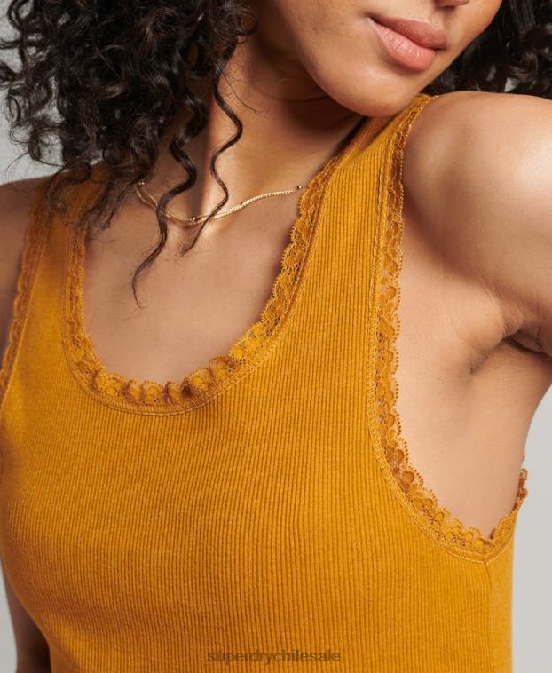 mujer Superdry broncearse chaleco de algodón orgánico con ribete de encaje vintage 2R68Z2348