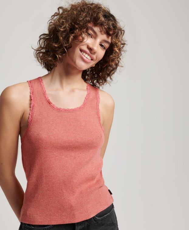 mujer Superdry coral camiseta sin mangas con ribete de encaje 2R68Z2343
