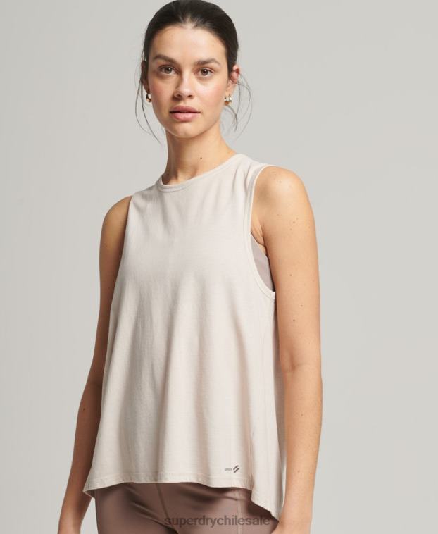 mujer Superdry crema tanque trasero abierto flojo flexible 2R68Z6313