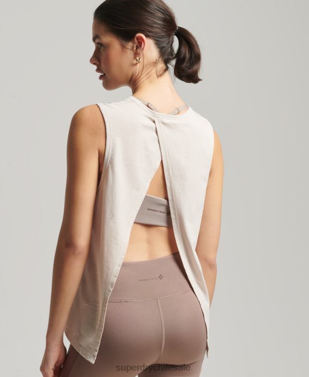 mujer Superdry crema tanque trasero abierto flojo flexible 2R68Z6313