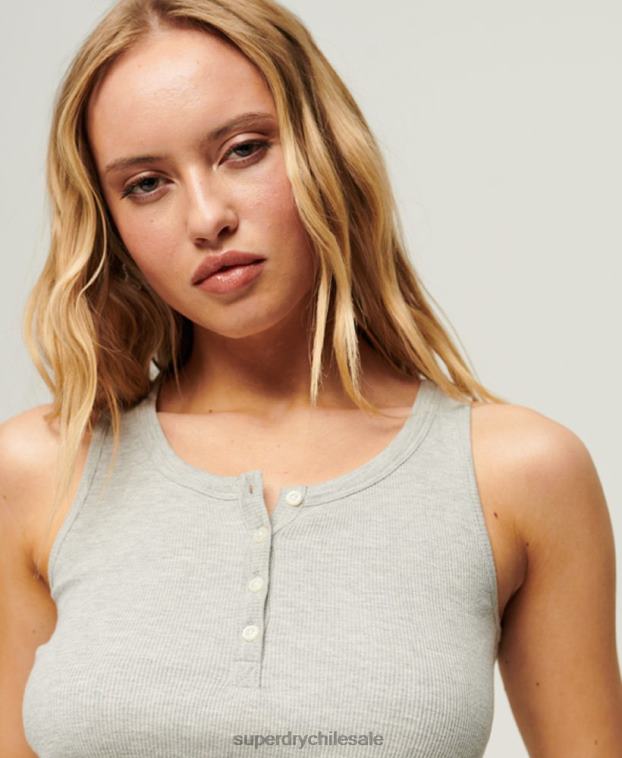 mujer Superdry gris camiseta sin mangas con botones 2R68Z2920