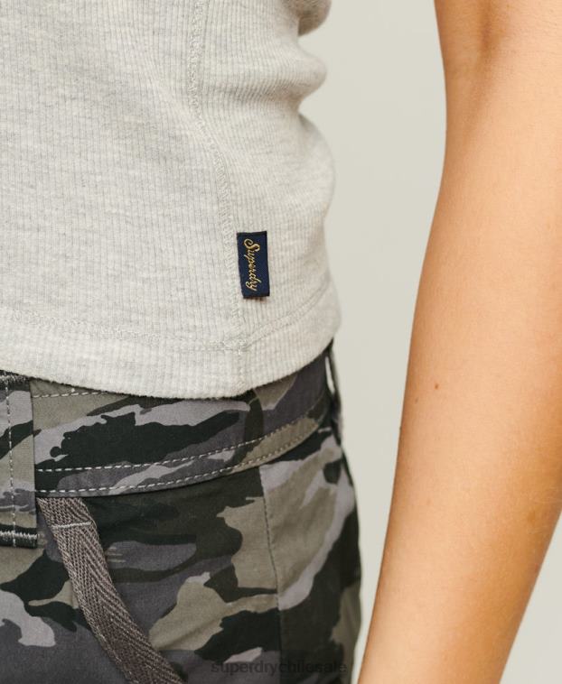 mujer Superdry gris camiseta sin mangas con botones 2R68Z2920