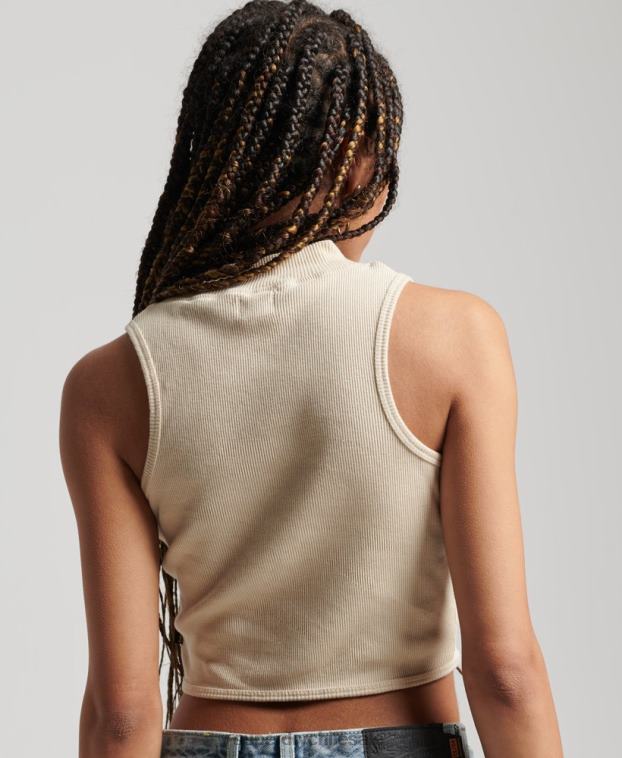 mujer Superdry gris claro camiseta corta sin mangas con cuello alzado 2R68Z2940