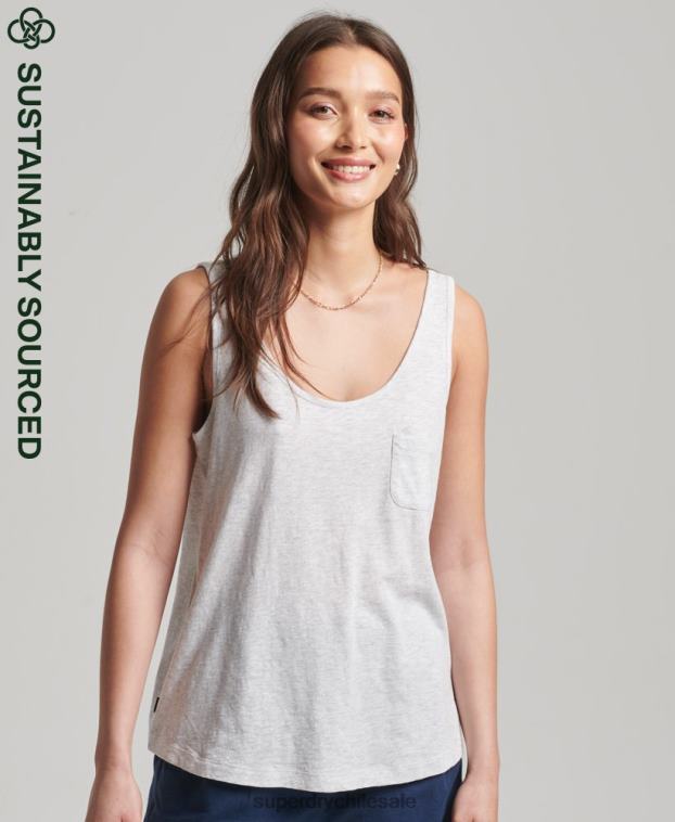 mujer Superdry gris claro camiseta sin mangas de algodón orgánico con bolsillo 2R68Z6590