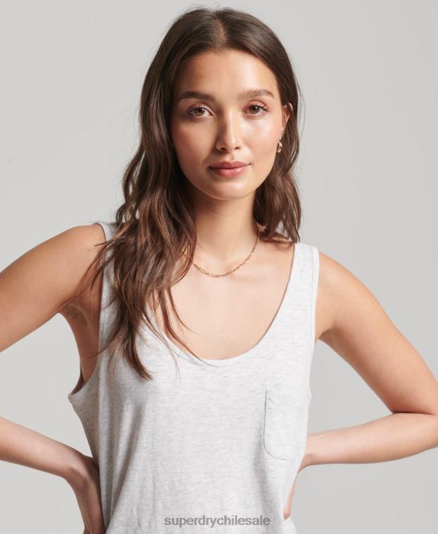 mujer Superdry gris claro camiseta sin mangas de algodón orgánico con bolsillo 2R68Z6590