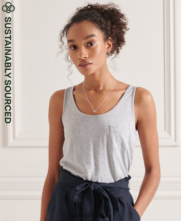 mujer Superdry gris claro camiseta sin mangas de algodón orgánico con bolsillo 2R68Z6728